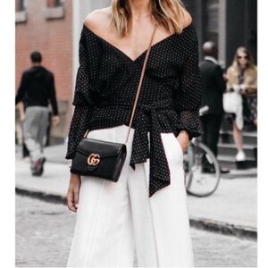 Club Monaco Women's Black Polka Dot Long Sleeve Wrap Blouse Top